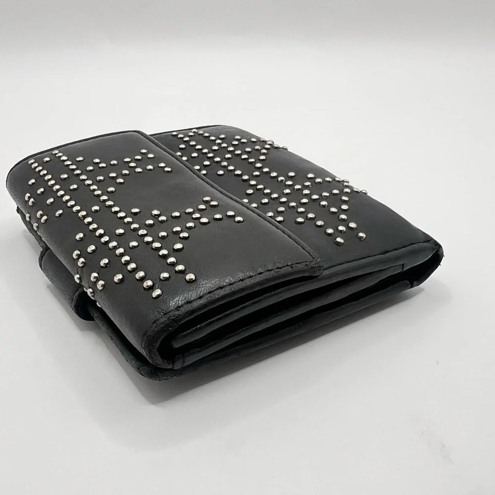 Authentic Vintage Christian DIOR Black Leather Studded Compact Wallet